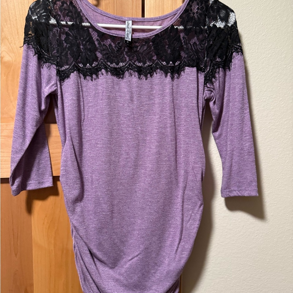 Purple Maternity Top with Black Lace Detail